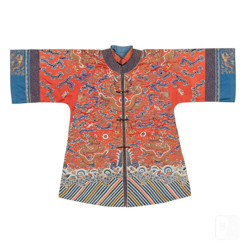 A Chinese embroidered silk robe,